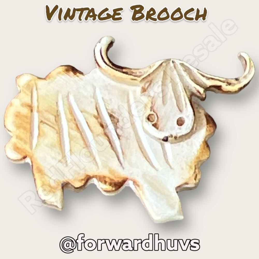 Vintage Handcrafted Wooden Ox Brooch
